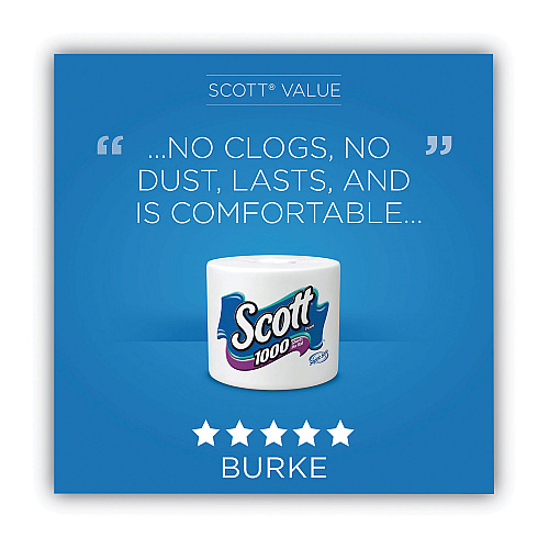 Scott 1000 Bathroom Tissue, Septic Safe, 1-Ply, White, 1,000 Sheets/Roll, 32 Rolls/Carton (49209)
