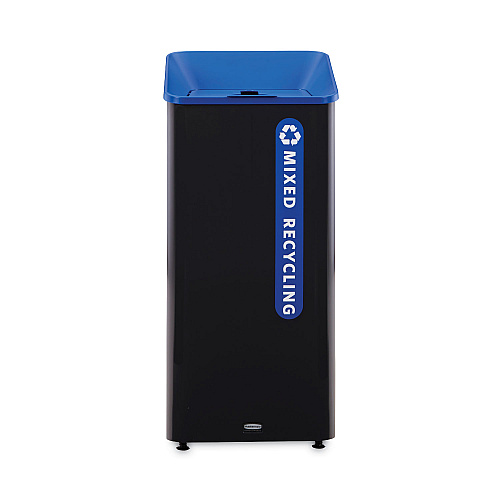 Rubbermaid Commercial Sustain Decorative Refuse with Recycling Lid, 23 gal, Metal/Plastic, Black/Blue (2078980)