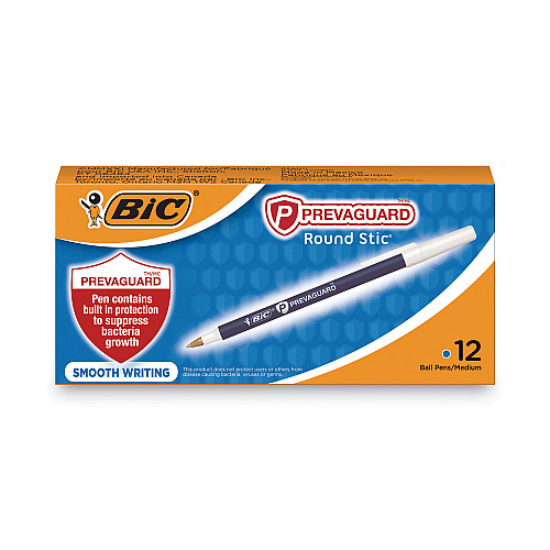 BIC PrevaGuard Round Stic Pen, Stick, Medium 1 mm, Blue Ink, Blue Barrel, Dozen (GSAM11BE)