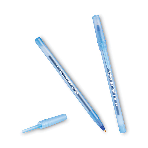BIC Round Stic Xtra Life Ballpoint Pen, Stick, Medium 1 mm, Blue Ink, Translucent Blue Barrel, Dozen (GSM11BE)