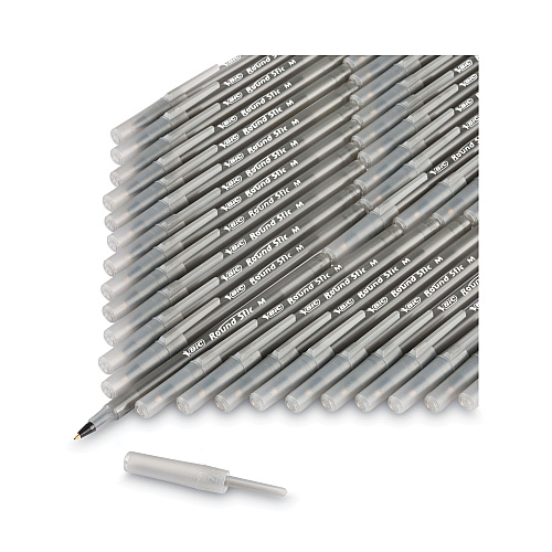 BIC Round Stic Xtra Life Ballpoint Pen, Stick, Medium 1 mm, Black Ink, Translucent Black Barrel, Dozen (GSM11BK)