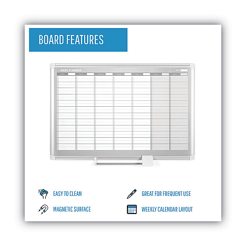 MasterVision Magnetic Dry Erase Calendar Board, Weekly Calendar, 36 x 24, White Surface, Silver Aluminum Frame (GA0396830)