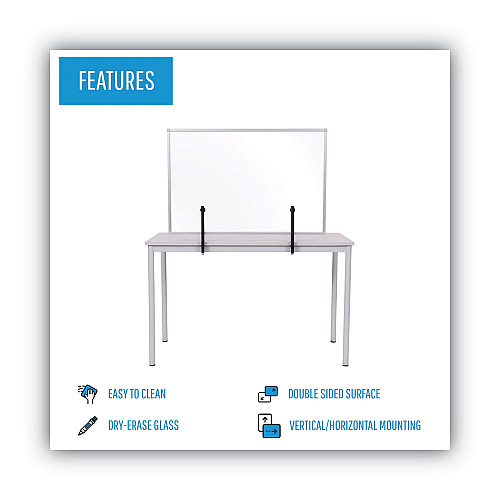 MasterVision Protector Series Glass Aluminum Desktop Divider, 40.9 x 0.16 x 27.6, Clear (GL34019101)