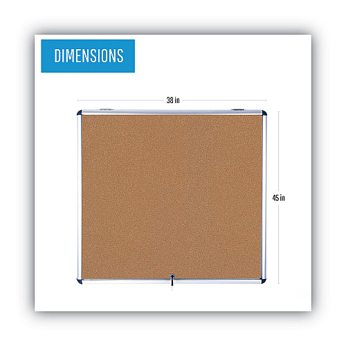 MasterVision Slim-Line Enclosed Cork Bulletin Board, One Door, 47 x 38, Tan Surface, Aluminum Frame (VT380101150)