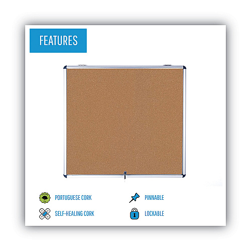 MasterVision Slim-Line Enclosed Cork Bulletin Board, One Door, 47 x 38, Tan Surface, Aluminum Frame (VT380101150)
