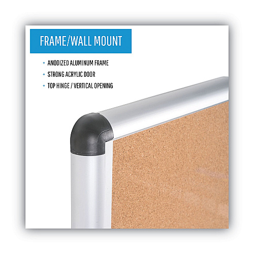 MasterVision Slim-Line Enclosed Cork Bulletin Board, One Door, 47 x 38, Tan Surface, Aluminum Frame (VT380101150)