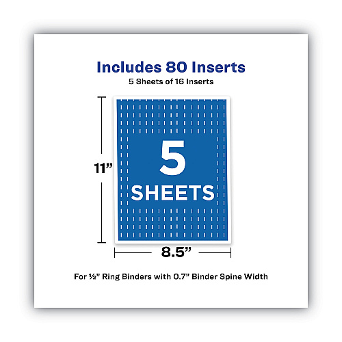 Avery Binder Spine Inserts, 0.5" Spine Width, 16 Inserts/Sheet, 5 Sheets/Pack (89101)