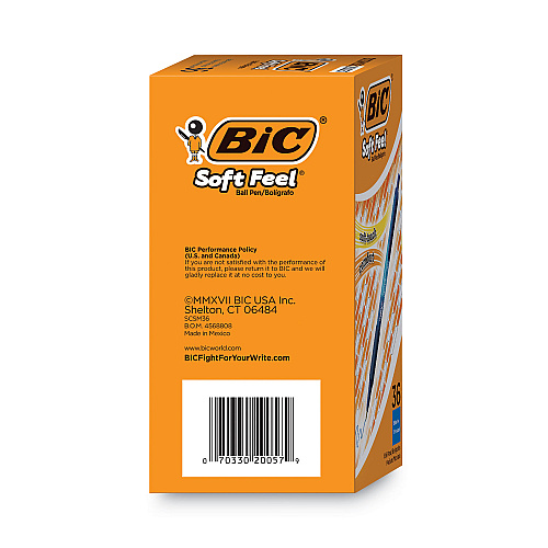 BIC Soft Feel Ballpoint Pen Value Pack, Retractable, Medium 1 mm, Blue Ink, Blue Barrel, 36/Pack (SCSM361BE)