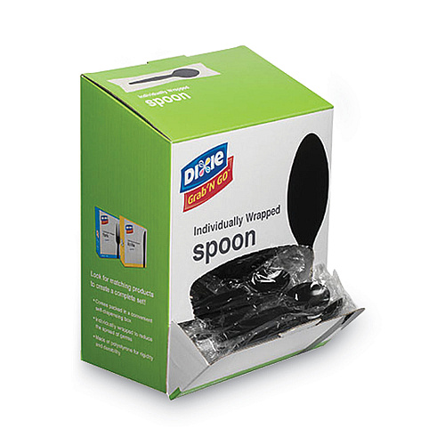 Dixie GrabN Go Wrapped Cutlery, Teaspoons, Black, 90/Box, 6 Box/Carton (TM5W540)