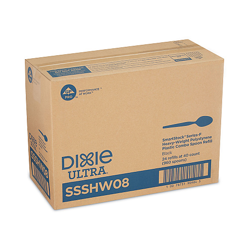 Dixie SmartStock Plastic Cutlery Refill, Spoons, 6", Series-F Heavyweight, Black, 40/Pack, 24 Packs/Carton (SSSHW08)