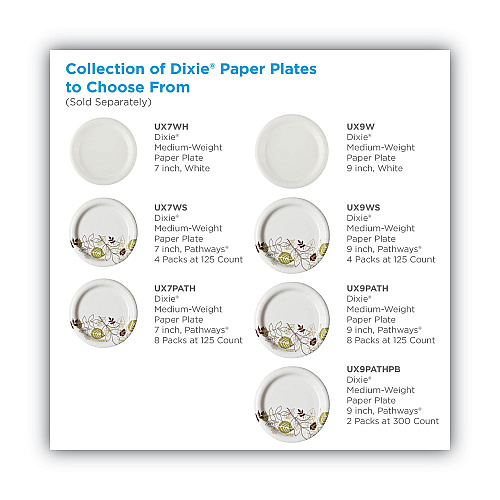 Dixie Pathways Soak-Proof Shield Mediumweight Paper Plates, WiseSize, 8.5" dia, Green/Burgundy, 125/Pack, 4 Packs/Carton (UX9WS)