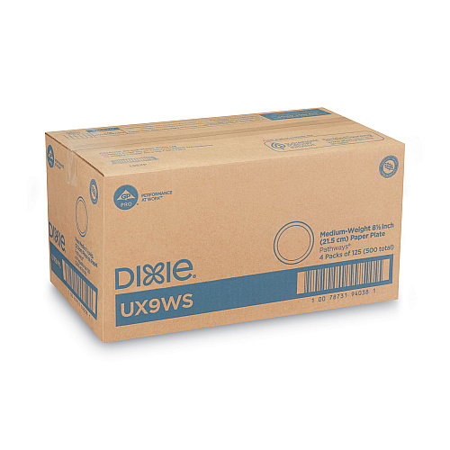 Dixie Pathways Soak-Proof Shield Mediumweight Paper Plates, WiseSize, 8.5" dia, Green/Burgundy, 125/Pack, 4 Packs/Carton (UX9WS)