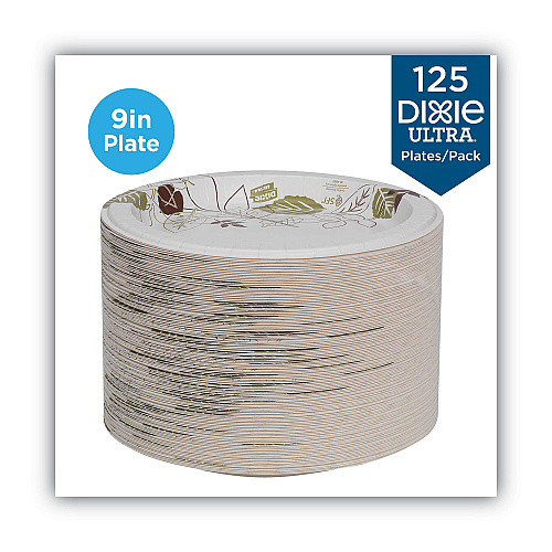 Dixie Pathways Soak Proof Shield Heavyweight Paper Plates, 8.5" dia, Green/Burgundy, 125/Pack (SXP9PATHPK)