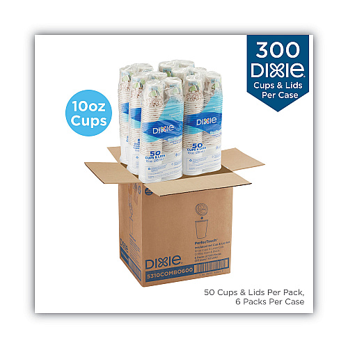 Dixie PerfecTouch Paper Hot Cups and Lids Combo, 10 oz, Multicolor, 50 Cups/Lids/Pack, 6 Packs/Carton (5310CMB600CT)