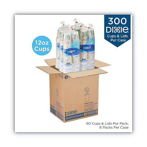 Dixie PerfecTouch Paper Hot Cups and Lids Combo, 12 oz, Multicolor, 50 Cups/Lids/Pack, 6/Packs/Carton (5342COMBO6CT)