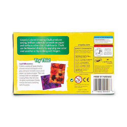 Crayola Colored Drawing Chalk, 3.19" x 0.38" Diameter, 12 Assorted Colors 12 Sticks/Set (510403)