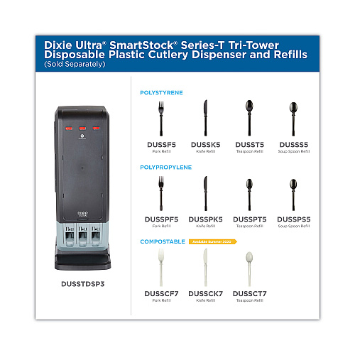 Dixie SmartStock Tri-Tower Dispenser, Forks/Knives/Spoons, 13.16 x 16.07 x 31.03, Black/Gray (DUSSTDSP3)
