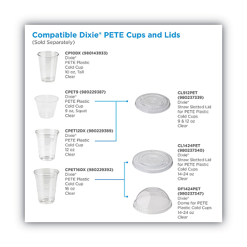 Dixie Cold Drink Cup Lids, Fits 9 oz to 12 oz Plastic Cold Cups, Clear, 100/Sleeve, 10 Sleeves/Carton (CL912PET)