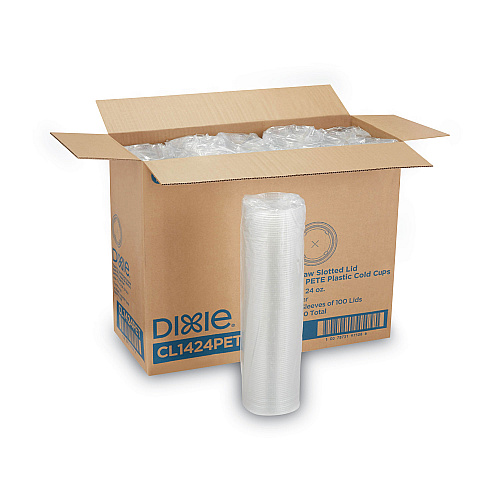 Dixie Cold Drink Cup Lids, Fits 16 oz Plastic Cold Cups, Clear, 100/Sleeve, 10 Sleeves/Carton (CL1424PET)