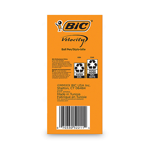 BIC Velocity Easy Glide Ballpoint Pen Value Pack, Retractable, Medium 1 mm, Blue Ink, Translucent Blue Barrel, 36/Pack (VLG361BE)