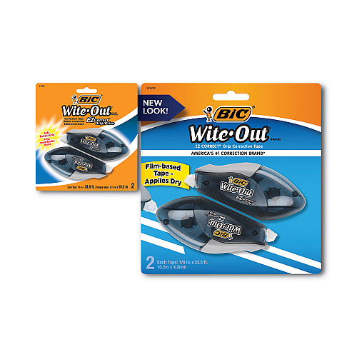 BIC Wite-Out EZ Correct Grip Correction Tape, NonRefill, Smoke Applicator, 0.17" x 402", 2/Pack (WOECGP21)