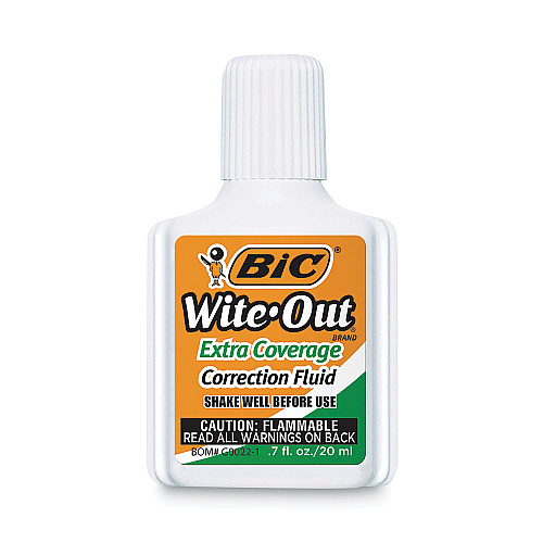BIC Wite-Out Extra Coverage Correction Fluid, 20 mL Bottle, White, Dozen (WOFEC12WE)
