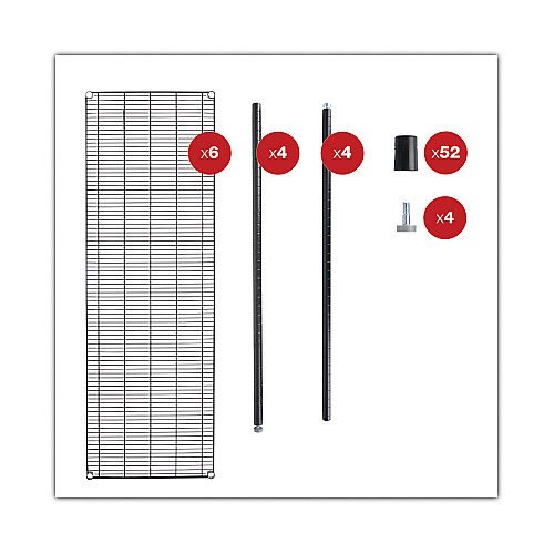 Alera NSF Certified 6-Shelf Wire Shelving Kit, 48w x 18d x 72h, Black Anthracite (ALESW664818BA)