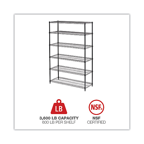 Alera NSF Certified 6-Shelf Wire Shelving Kit, 48w x 18d x 72h, Black Anthracite (ALESW664818BA)