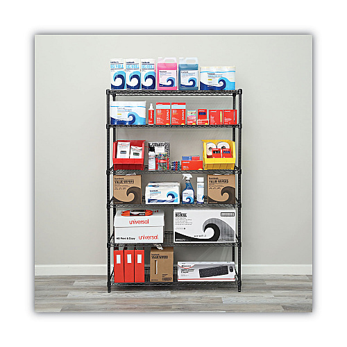 Alera NSF Certified 6-Shelf Wire Shelving Kit, 48w x 18d x 72h, Black Anthracite (ALESW664818BA)