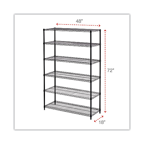 Alera NSF Certified 6-Shelf Wire Shelving Kit, 48w x 18d x 72h, Black (ALESW664818BL)