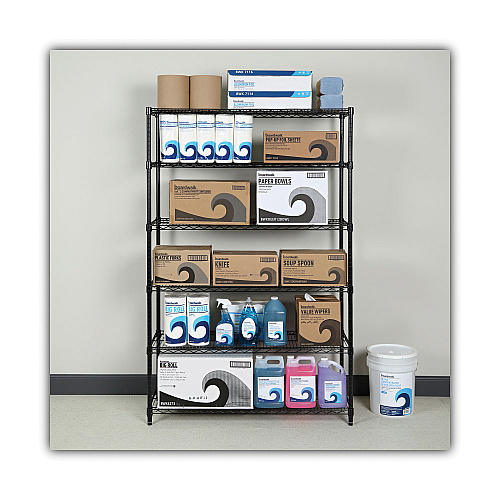 Alera NSF Certified 6-Shelf Wire Shelving Kit, 48w x 18d x 72h, Black (ALESW664818BL)