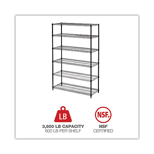 Alera NSF Certified 6-Shelf Wire Shelving Kit, 48w x 18d x 72h, Black (ALESW664818BL)