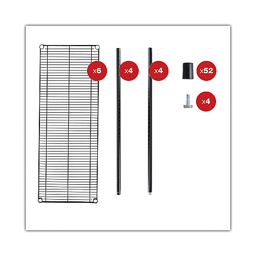 Alera NSF Certified 6-Shelf Wire Shelving Kit, 48w x 18d x 72h, Black (ALESW664818BL)