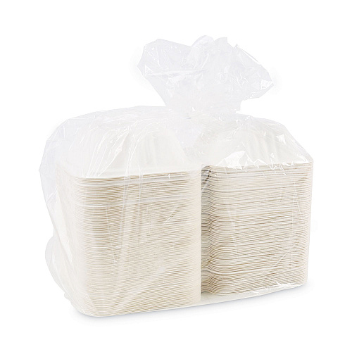 Boardwalk&reg; Bagasse Food Containers, Hinged-Lid, 500 Containers (BWKHINGEWF1CM6)