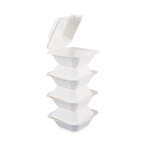 Boardwalk&reg; Bagasse Food Containers, Hinged-Lid, 500 Containers (BWKHINGEWF1CM6)