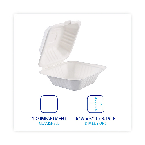 Boardwalk&reg; Bagasse Food Containers, Hinged-Lid, 500 Containers (BWKHINGEWF1CM6)