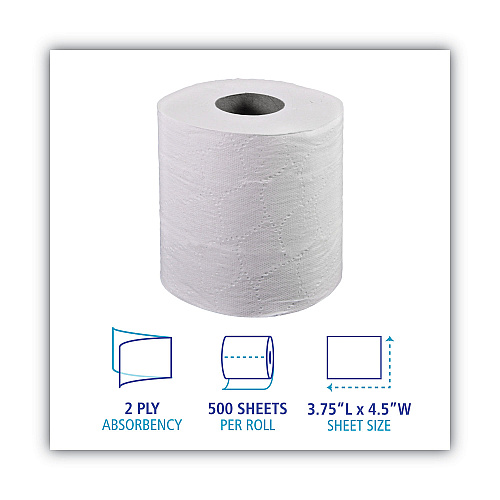 Boardwalk&reg; Standard Toilet Paper, 2-Ply, 156-ft Roll, 500 Sheets, 96 Rolls (BWK6150)