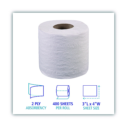 Boardwalk&reg; Standard Toilet Paper, 2-Ply, 400 Sheets, 96 Rolls (BWK6144)