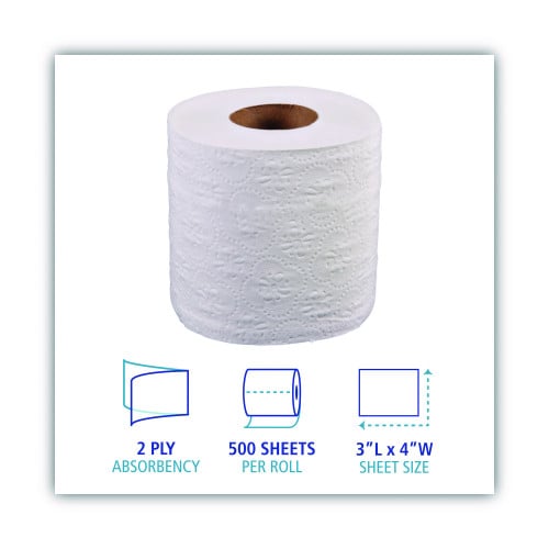 Boardwalk 2Ply Toilet Tissue, Standard, Septic Safe, White, 4 x 3, 500