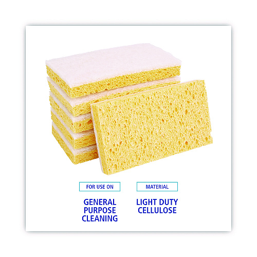 Boardwalk&reg; Light-Duty Scrubbing Sponge, Yellow/White, 20 Sponges (BWK16320)
