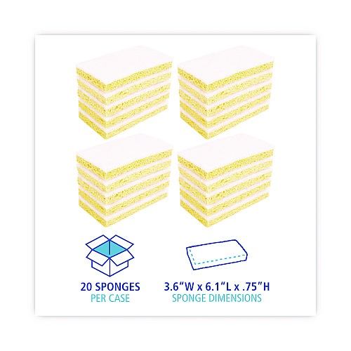 Boardwalk&reg; Light-Duty Scrubbing Sponge, Yellow/White, 20 Sponges (BWK16320)