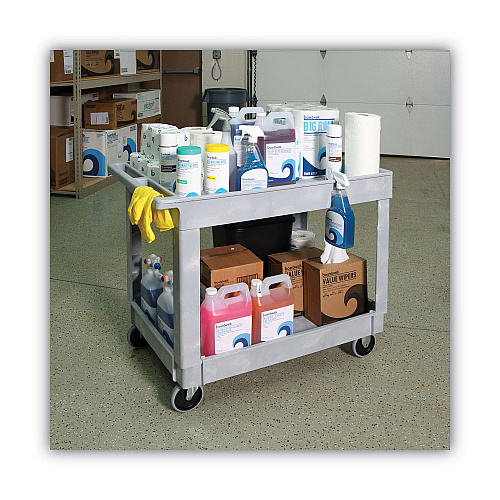 Boardwalk Two-Shelf Utility Cart, Plastic, 2 Shelves, 300 lb Capacity, 24" x 40" x 31.5", Gray (BWK4024UCGRA)