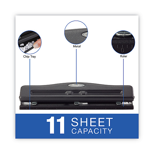 Swingline 11-Sheet Commercial Adjustable Desktop Two- to Three-Hole Punch, 9/32" Holes, Black (74020)