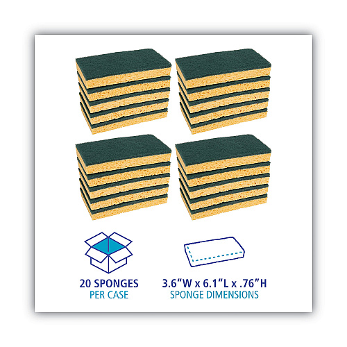 Boardwalk&reg; Medium Duty Scrubbing Sponges, Yellow/Green, 20 Sponges (BWK174)