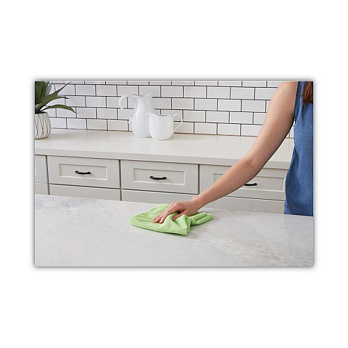 Boardwalk&reg; Microfiber Cleaning Cloths, Green, 24 Cloths (BWK16GRECLOTHV2)