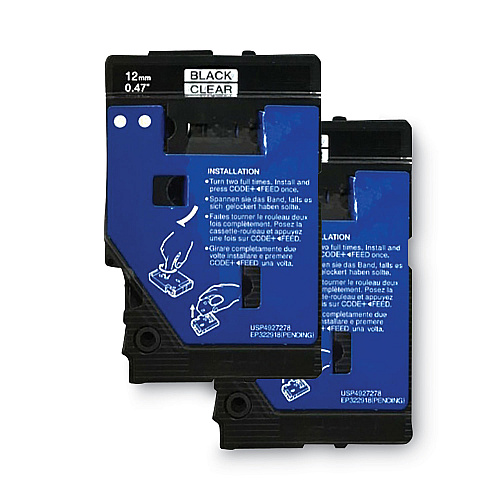 Brother TC Tape Cartridges for P-Touch Labelers, 0.47" x 25.2 ft, Black on Clear, 2/Pack (TC10)