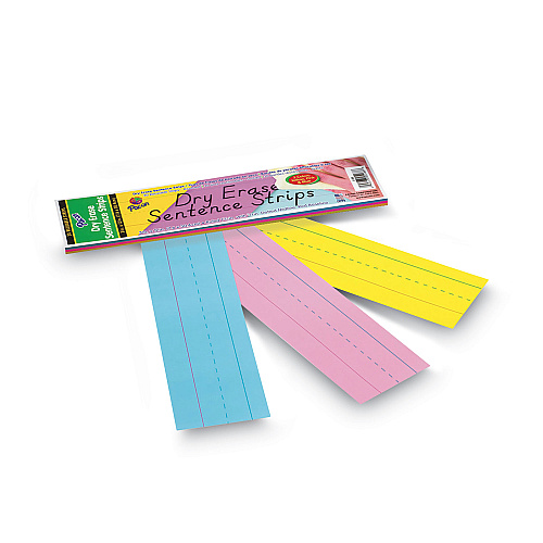 Pacon Dry Erase Sentence Strips, 12 x 3, Blue; Pink; Yellow, 30/Pack (5188)