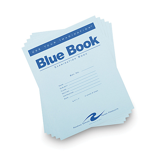 Roaring Spring Examination Blue Book, Wide/Legal Rule, Blue Cover, (4) 8.5 x 7 Sheets (77510)