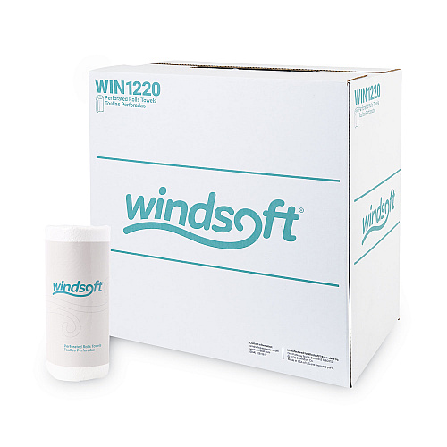 Windsoft Kitchen Roll Towels, 2-Ply, 11 x 8.8, White, 100/Roll, 30 Rolls/Carton (WIN1220CT)