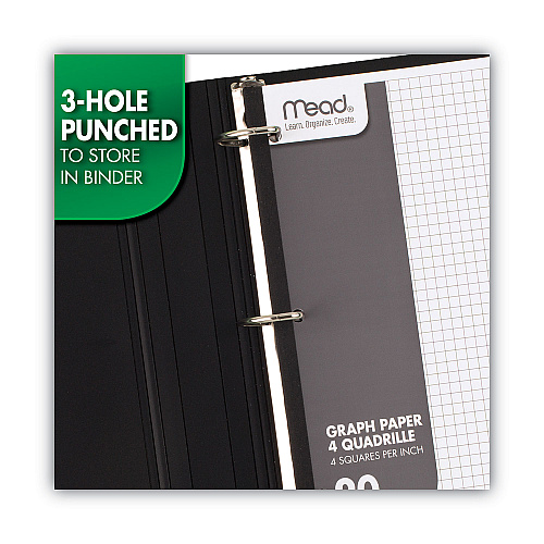 Mead Graph Paper Tablet, 3-Hole, 8.5 x 11, Quadrille: 4 sq/in, 20 Sheets/Pad, 12 Pads/Pack (19010)